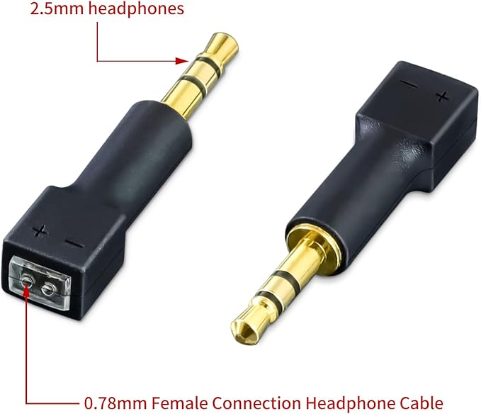 okcsc 2.5MM Male to 0.78 2 Pin Female Headphone Adapter for Dual 0.78 2 Pin Cable Adapter for Bose QC45 QC35 QC35II 700 QC25 Headphone 1 Pair Black