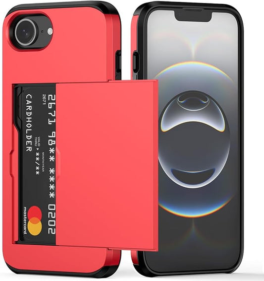 Nvollnoe for iPhone 16e Case with Card Holder Dual Layer Heavy Duty Protective Hidden Card Slot Slim Wallet Cover for iPhone 16e 6.1''(Red)