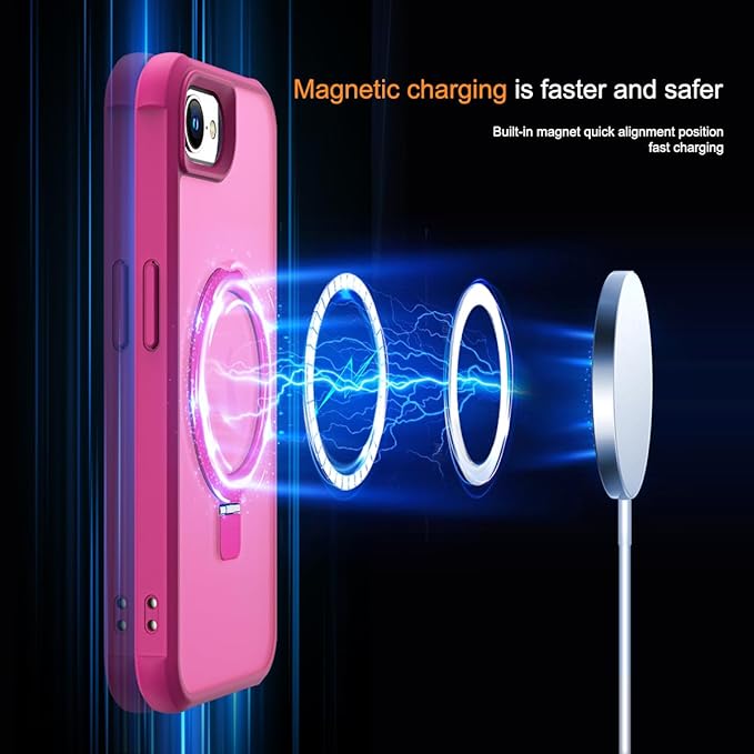 Compatible with iPhone 16E Case with Invisible Magnetic O-Ring Stand Military-Grade Translucent Case for iPhone 16E 6.1" 2025 [Compatible with Mag-Safe][Great Grip Feeling], Rose