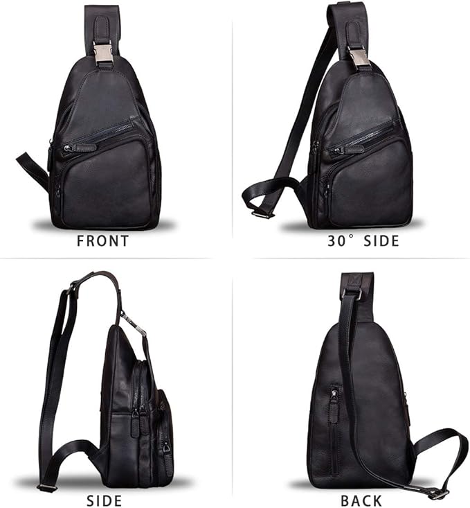 IVTG Genuine Leather Sling Bags for Men and Women Chest Shoulder Backpack Handmade Crossbody Motocycle Daypack