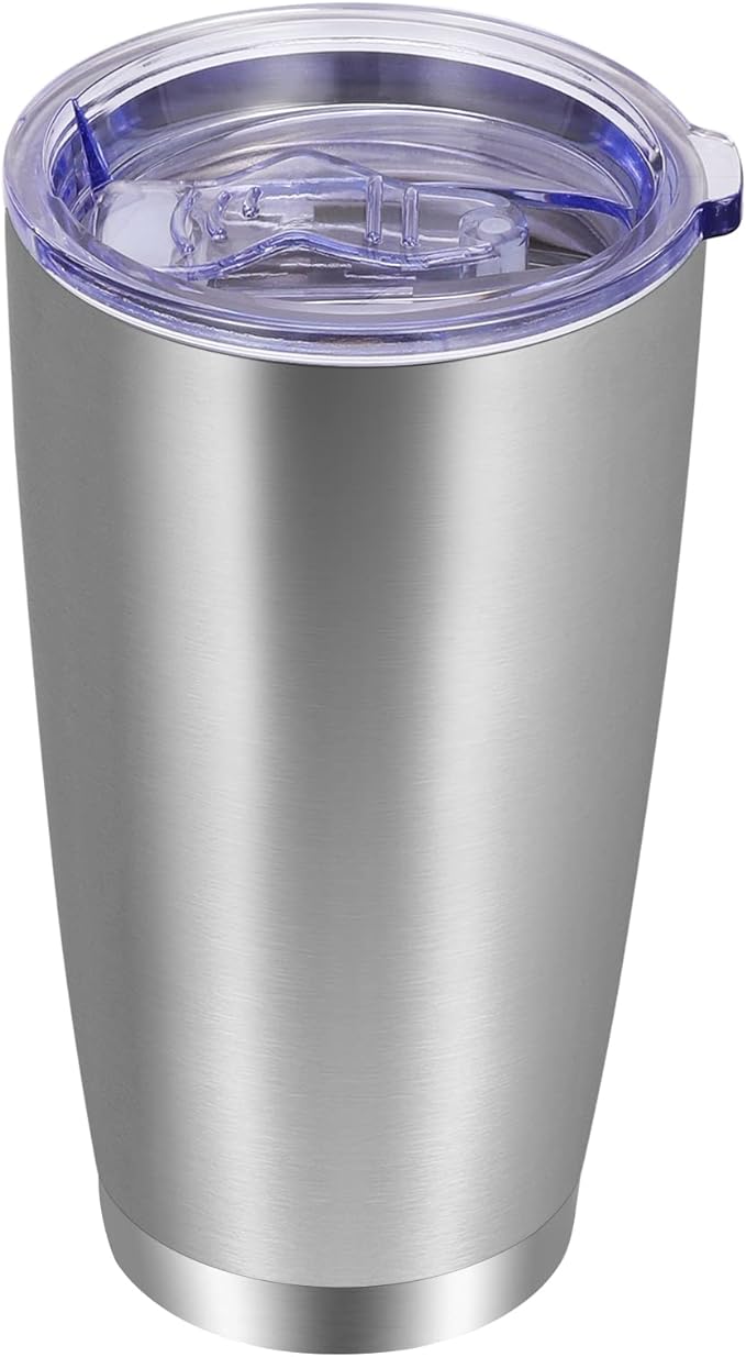 VEGOND 20oz Tumbler with Lid and Straw Stainless Steel Tumbler Cup Vacuum Insulated Double Wall Travel Coffee Mug Powder Coated Coffee Cup(Stainless 1 Pack)