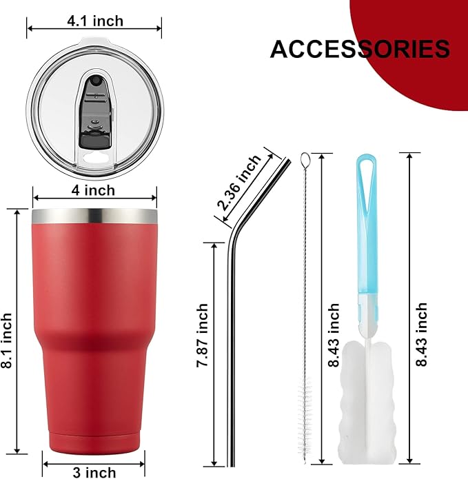 COMOOO 30oz Tumbler Stainless Steel Insulated Tumbler with Lid Double Wall Vacuum Coffee Cup Large Travel Mug for Home, Office, School,Party (Red, 8 Pack)