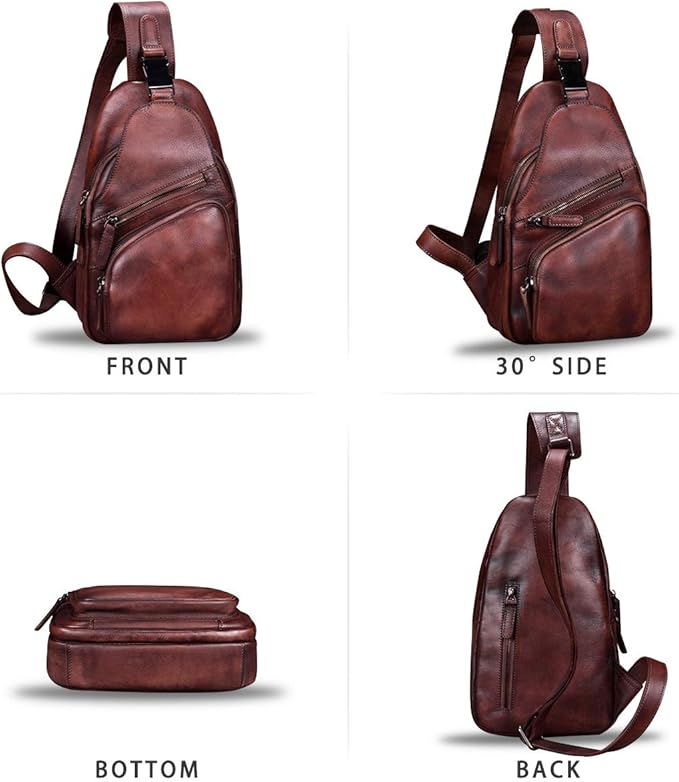 IVTG Genuine Leather Sling Bags for Men and Women Chest Shoulder Backpack Handmade Crossbody Motocycle Daypack