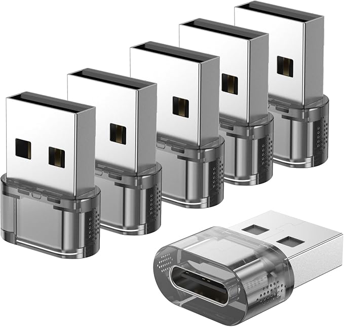 USB to USB C Adapter 6 Pack,Type C Female to USB A Male Charger and Date Connector for Apple iPhone16/15 /iPad/Galaxy/Apple Watch/Pad Air/Laptop/Car/Charger/CarPlay/Wall Plug/Quest Link etc.