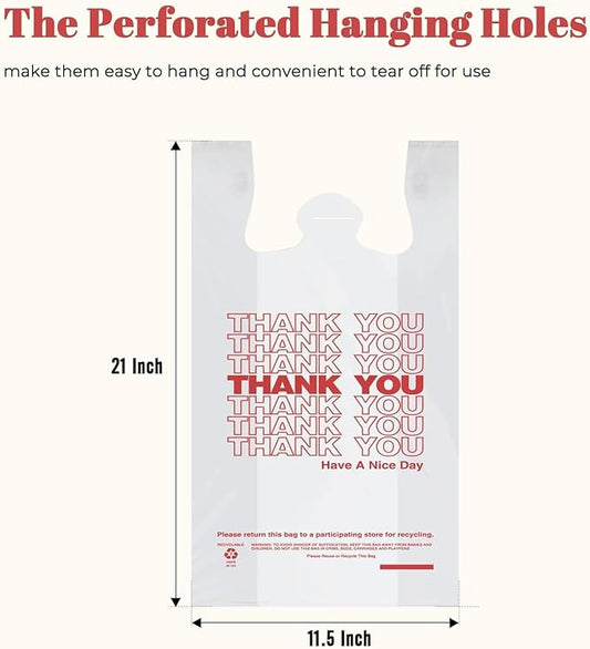 Delxo Grocery Bags Thank You Plastic T-Shirt Bag (1000 Count), White Supermarket Shopping Bags with Handles for Restaurant, Retail, To Go, Takeout, Convenience Stores 11.5 x 6.5 x 21 In