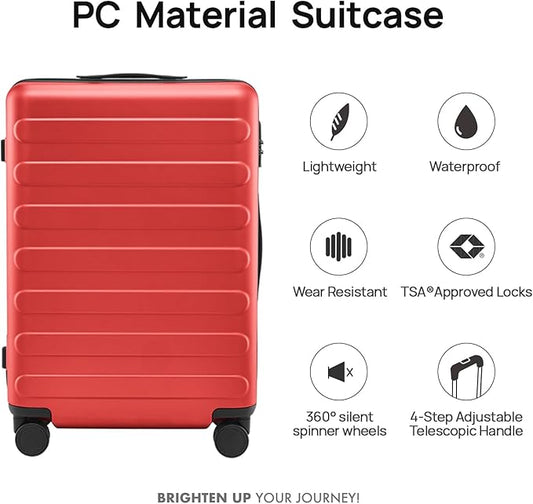 NINETYGO Medium Checked Luggage 24 Inch, Checking In Luggage with Smooth Spinner Wheels, Lightweight, Hard Shell PC Suitcase, Lightweight Travel Luggage, TSA Approved (Raspberry, Rhine Basic)