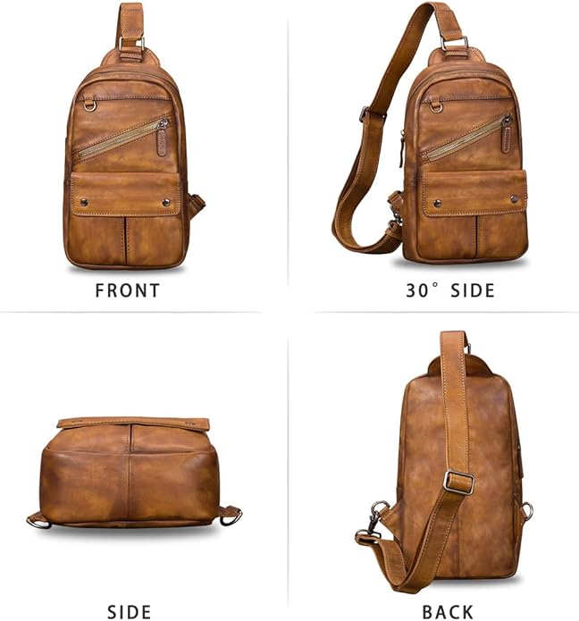 Genuine Leather Sling Bag for Men and Women Vintage Handmade Sling Backpack Shoulder Purse Crossbody Chest Bag