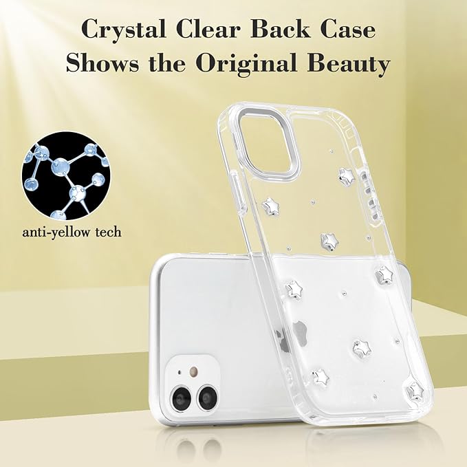 EYZUTAK Case for iPhone 12/iPhone 12 Pro, Bling Glitter 3D Stars Phone Case Cute Sparkly Crystal Clear Star Aesthetic Design Case Slim Soft Durable TPU Transparent Protective Cover for Women Girl-Star