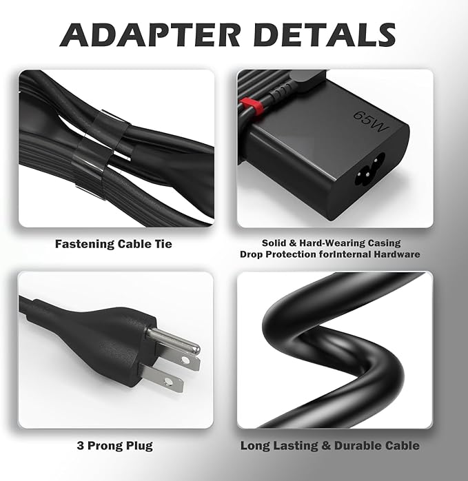 New Slim 65W USB C Laptop Charger for Lenovo Thinkpad/Yoga/Chromebook, Computer Type C Fast Charging Power Cord Ac Adapter for ThinkPad T14/T15/X1 Carbon Gen 12, Yoga 7i/9i Chromebook 500e /C340/S340