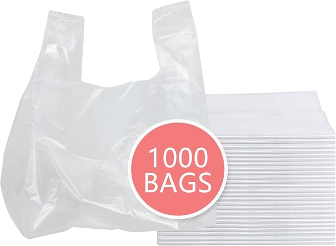 Zopnny 1000 Counts Plastic Grocery T-shirt Bags, Clear Carry Out Bags