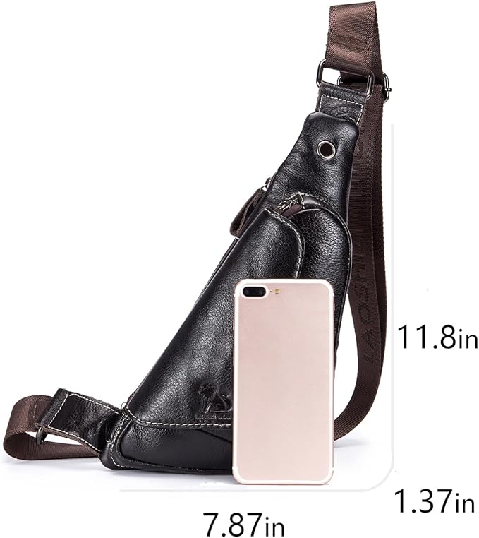 pundarika Genuine Leather sling bag for men women casual crossbody backpack small shoulder bag chest bag