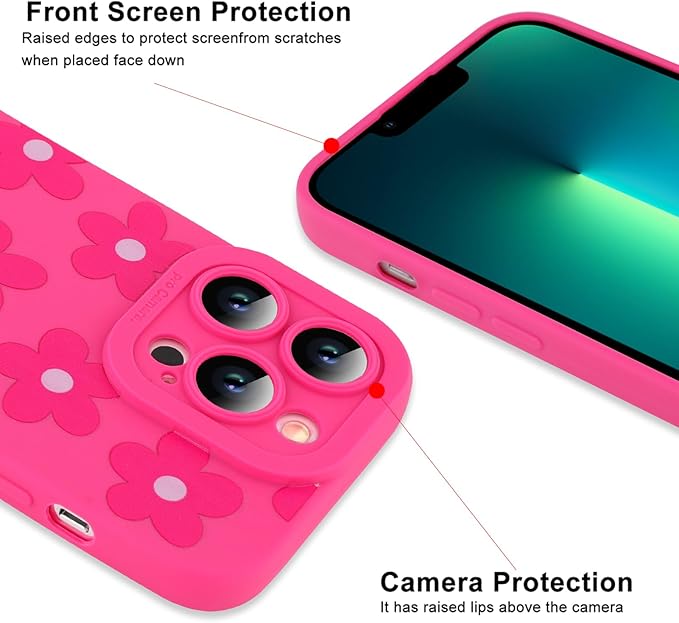 ZIYE for iPhone 13 Pro Case Hot Pink Grids Plaid Checkerboard Pattern Phone Case with Camera Protection,Soft TPU Silicone Rubber Protective Cover Grid Checkered Chess Design Cases
