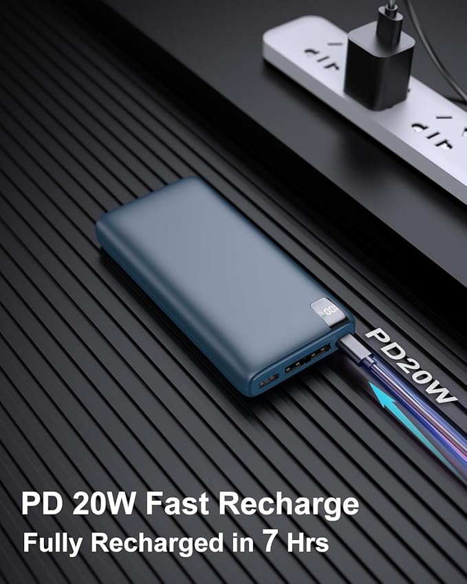 IXNINE Power Bank 26800mAh Portable Charger, 22.5W Fast Charging PD QC 3.0 Compact External Battery Pack with LED Display and 4 USB Outputs for Cellphone Tablet (Blue)