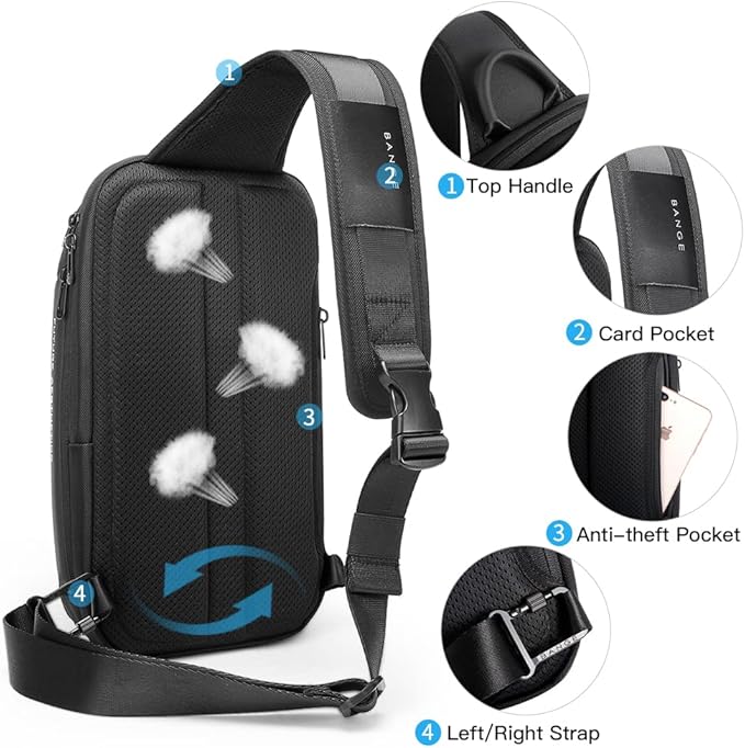 BANGE Sling Bag, Waterproof Men's Chest Bag Shoulder bags Crossbody Sling Backpack for Men……