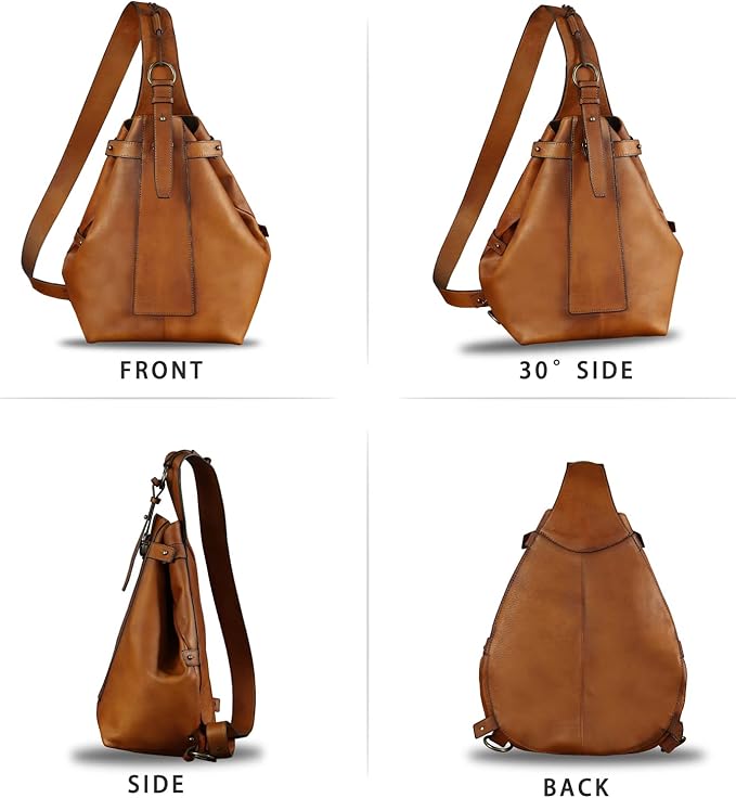 Genuine Leather Sling Bag for Men and Women Large Real Leather Sling Backpack Shoulder Crossbody Bag Chest Bags