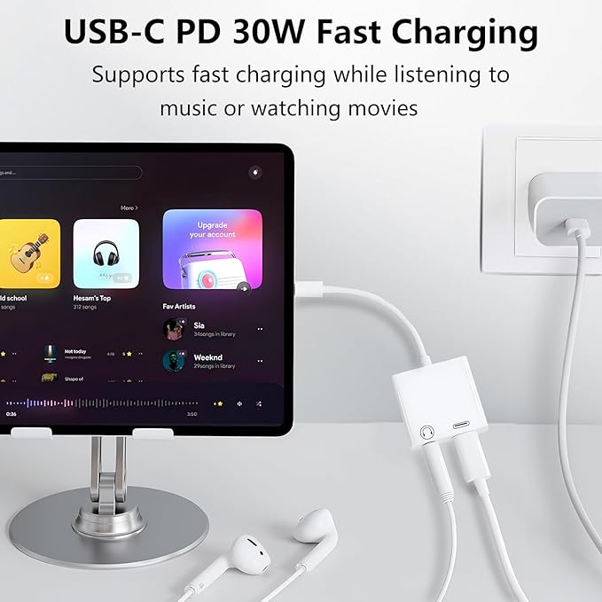 USB C to 3.5mm Jack Adapter with 60W Fast Charging, Type C Headphone Adapter Compatible with iPhone 16/15 Pro Max/15 Pro/15 Samsung Galaxy S24/S23/S22/S21 Ultra iPad Pro