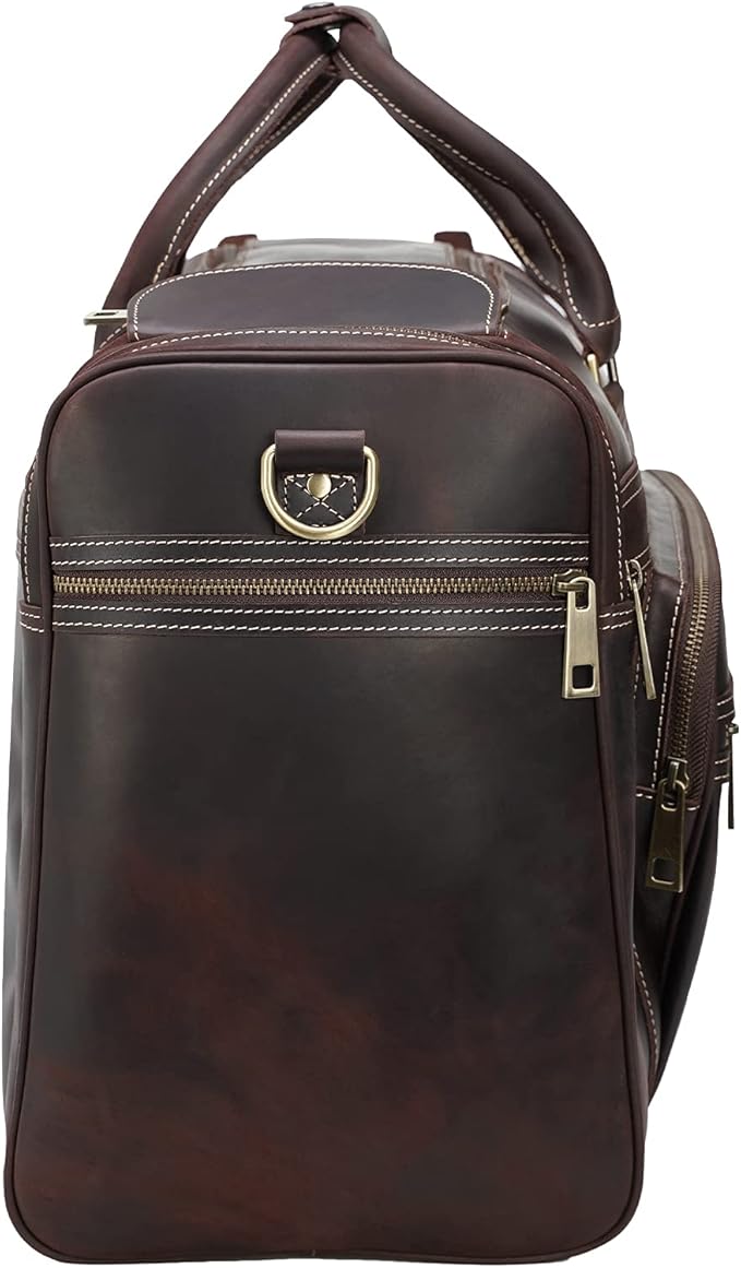 Polare 24" Retro Full Grain Leather Travel Overnight Luggage Weekender Duffel Bag with YKK Zippers