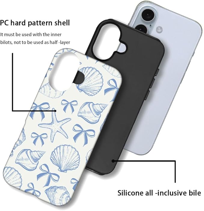 DAIZAG Case Compatible with iPhone 16 Plus,Fit Shockproof Cover for Women Girls,Blue Seashell Bow