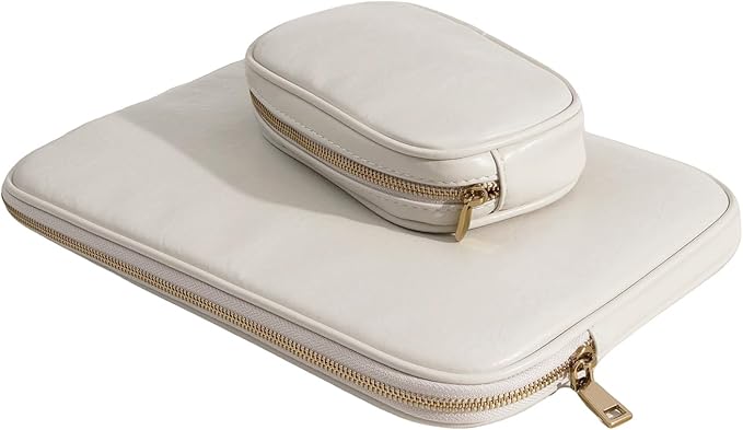 PU Leather Padded Laptop Sleeve Bag 13Inch Compatible with 2024 MacBook Air 13.6 A3113 M3 A2681,New MacBook Pro 13 M2 A2686 with Charger Pouch Color White