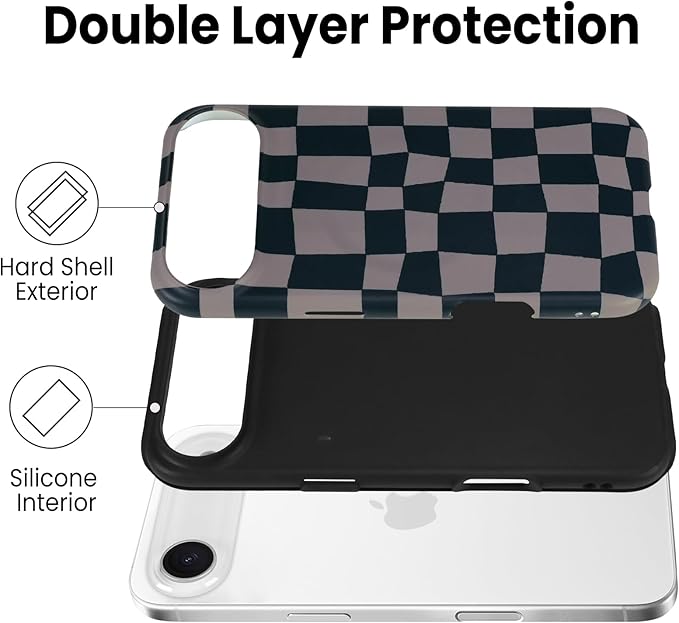 SOKAD Magnetic Checkered Phone Case for iPhone Air, Cute Grids Plaid Checkerboard Pattern Compatible with Magsafe Matte Protective Case Cover with Screen Protector for Girls Women, Black & Brown