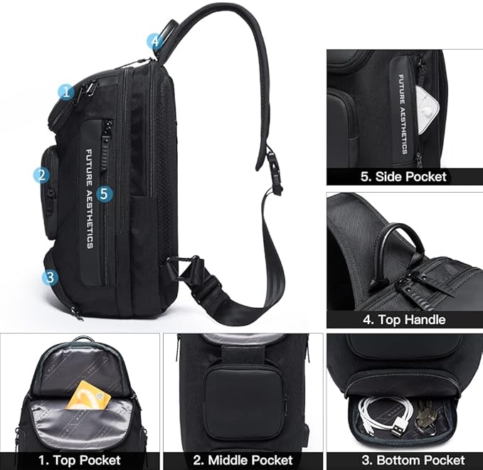 BANGE Sling Bag, Waterproof Crossbody Backpack, Shoulder Bag for Men