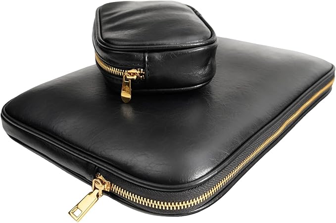 PU Leather Padded Laptop Sleeve Bag 13Inch Compatible with 2024 MacBook Air 13.6 A3113 M3 A2681,New MacBook Pro 13 M2 A2686 with Charger Pouch Color Black