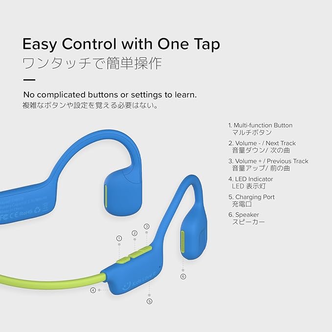 myFirst Headphones Airwaves - Air Conduction Open Ear Wireless Bluetooth Headphones with Mic for Toddlers and Kids, 85dB Safe Limit, Long Battery Life, Durable, IPX5 Waterproof for Kids 3-12 (Blue)