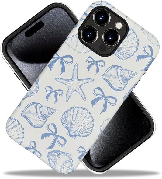DAIZAG Case Compatible with iPhone 13 Pro,Fit Shockproof Cover for Women Girls,Blue Seashell Bow