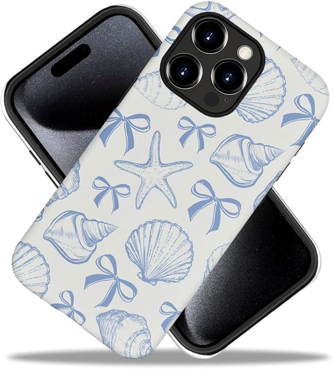 DAIZAG Case Compatible with iPhone 14 Pro Max,Fit Shockproof Cover for Women Girls,Blue Seashell Bow