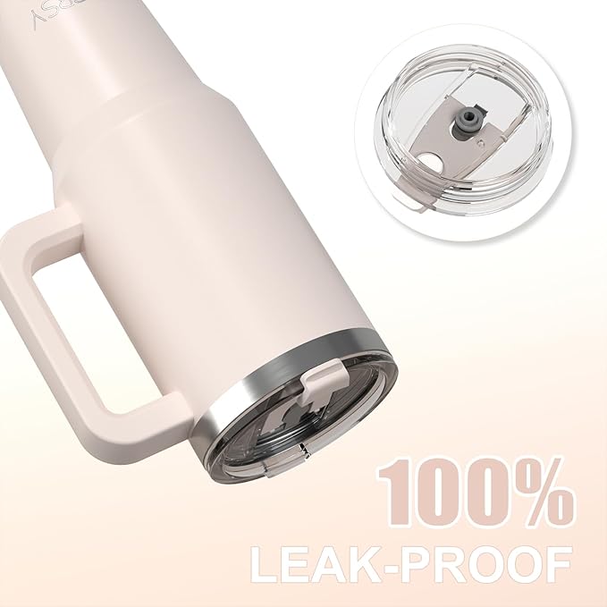 30 oz Tumbler with Handle,Tumbler with Lid and Straw,Double Wall Insulated Cup Stainless Steel Travel Mug(Cold for 34 Hours),Water Bottle for Iced Tea,Coffee,Cold Beverages(Ivory Beige)