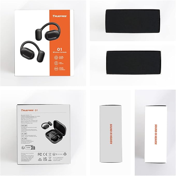 truefree O1 Open Ear Headphones Bluetooth 5.3 Wireless Open Ear Earbuds with 16.2mm Driver, Immersive Stereo Sound, Noise-Cancellation Mic for Clear Calls, 45H Playtime, for Sports Workout