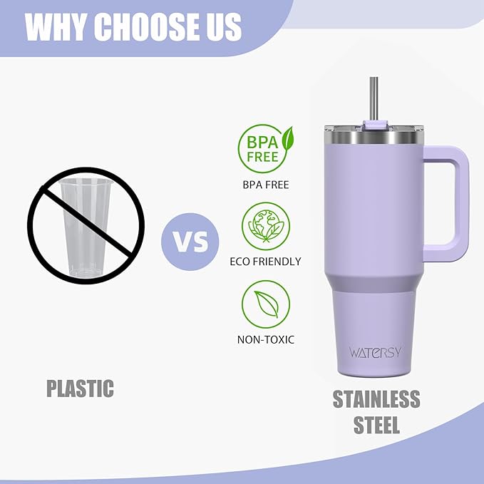 20 oz Tumbler with Handle,Tumbler with Lid and Straw,Double Wall Insulated Cup Stainless Steel Travel Mug(Cold for 34 Hours),Water Bottle for Iced Tea,Coffee,Cold Beverages(Purple)