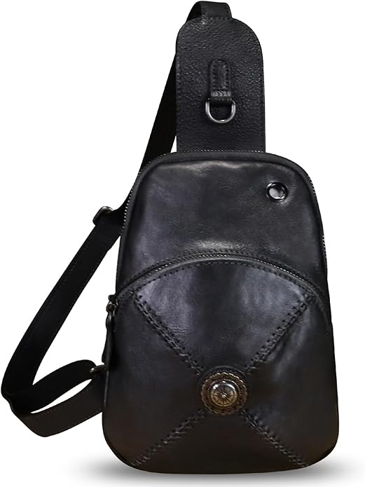 Genuine Leather Silng Bag for Women Small Vintage Leather Sling Backpack Fashion Shoulder Crossbody Bag Chest Purse