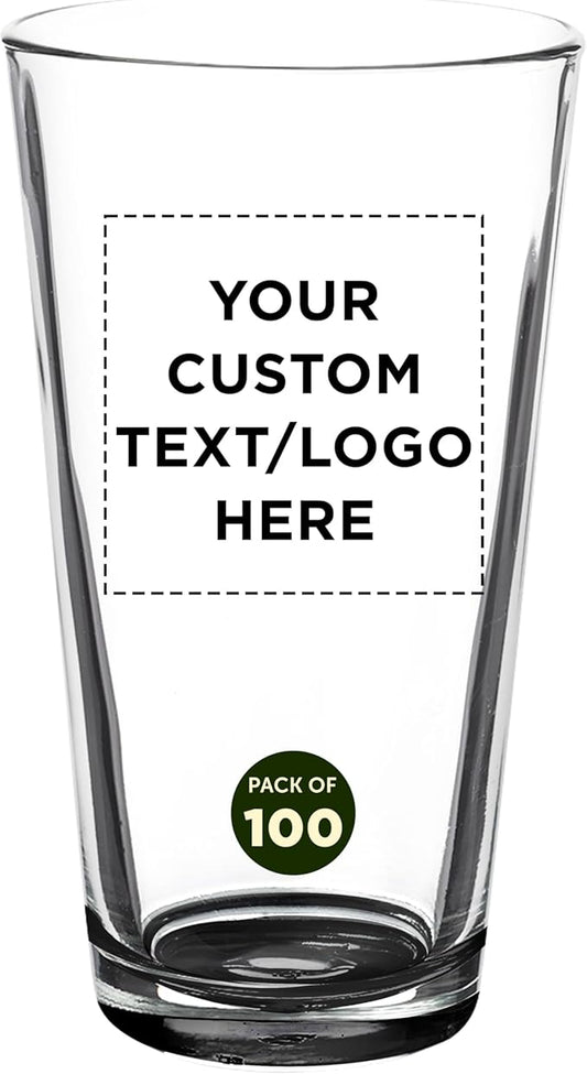 Custom Casale Pint Glass 16 oz. Set of 100, Personalized Bulk Pack - Beer Glasses, Heavy Duty Drinkware - Black
