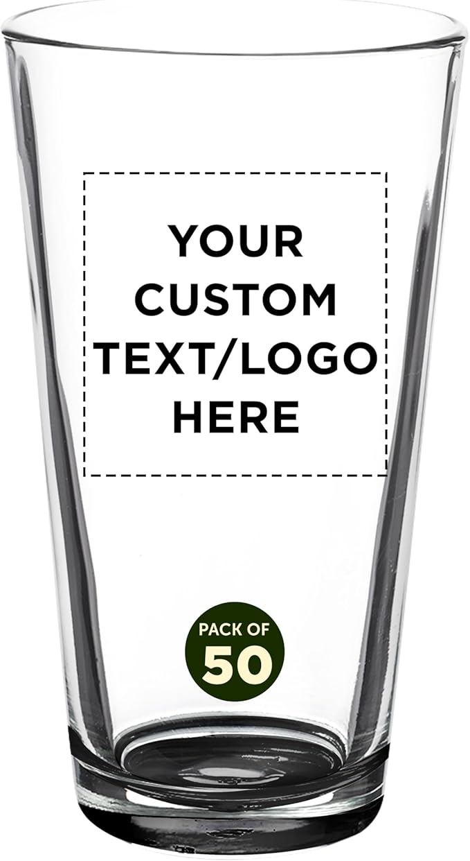 Custom Casale Pint Glass 16 oz. Set of 50, Personalized Bulk Pack - Beer Glasses, Heavy Duty Drinkware - Green