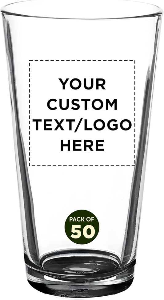 Custom Casale Pint Glass 16 oz. Set of 50, Personalized Bulk Pack - Beer Glasses, Heavy Duty Drinkware - Green