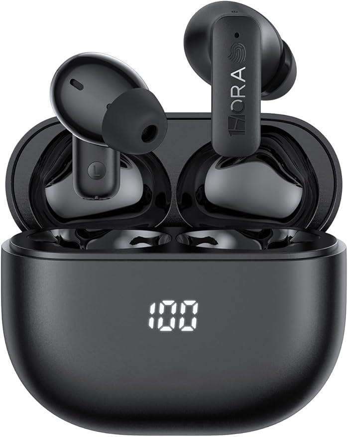 1 Hora Active Noise Cancelling Wireless Earbuds, Built-in 4 Mics, Bluetooth 5.4 in Ear Headphones, LED Display Stereo Bass Earphones with Charging case, for iPhone, Android Smartphone, Tablet, Laptop