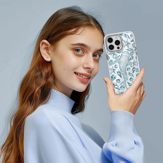 DAIZAG Case for iPhone 15 Pro, [Compatible with MagSafe],Phone Case for Women Girls Magnetic Clear Cover,Beach Seashell Whale Ocean Aesthetic
