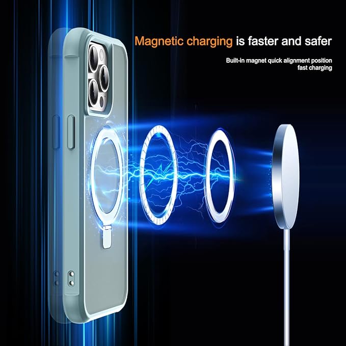 Compatible with iPhone 13 Pro Case with Invisible Magnetic O-Ring Stand Military-Grade Translucent Case for iPhone 13 Pro 6.1" [Compatible with Mag-Safe][Great Grip Feeling], Blue