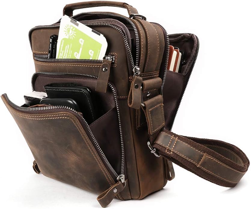Genuine Leather Small Messenger Bag for Men Vintage Shoulder Crossbody Bags for Work Business Travel