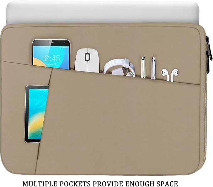 15.6 inch Laptop Sleeve, Shockproof Protective Computer Carrying Cover with Front Pocket, Briefcase Handbags Laptop Case for 15.6 inch HP, Dell, Acer, Asus, Notebook, Khaki