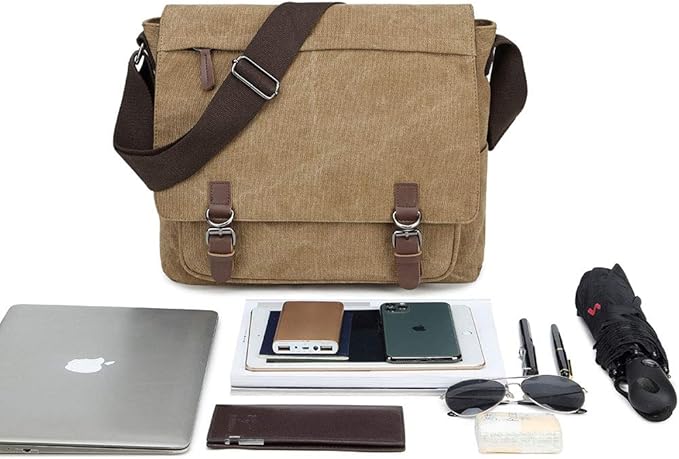 Messenger Bag for Men Retro, Canvas Satchel casual Briefcases Laptop Bag fit 13.3 15.6 Inch