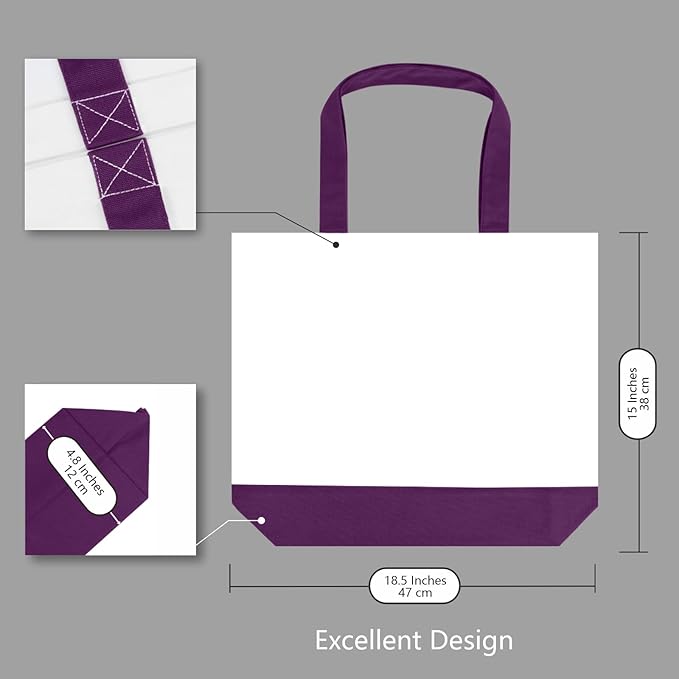 TOPDesign 3-Pack Super Strong Large 12oz Cotton Canvas Tote Bags, Reusable Grocery Shopping Cloth Bags, Fashionable Two-Tone Totes for Crafts, DIY Your Creative Designs