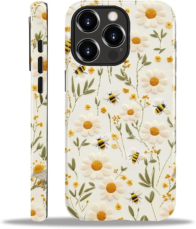 Case for iPhone 12 Pro Max Case,Bees Sunflowers Design - Hybrid Dual Protection Silicone + Hard PC Shockproof Full Body Cover Slim Anti-Scratch Protective Case for Men Women