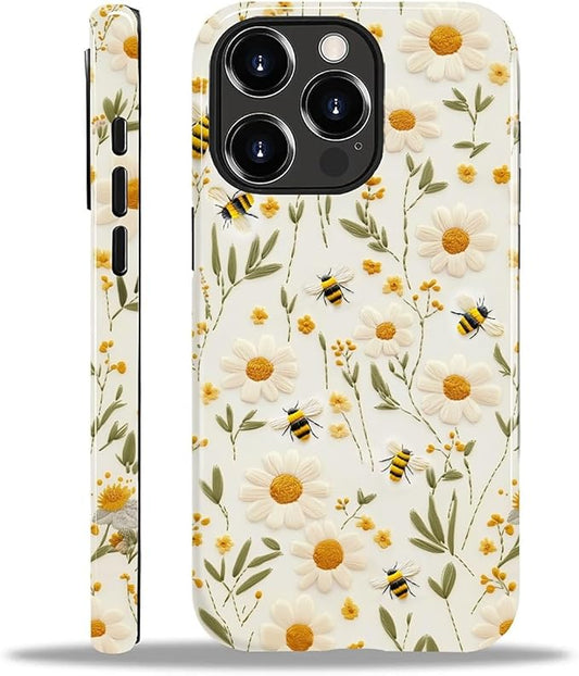 Case for iPhone 12 Pro Max Case,Bees Sunflowers Design - Hybrid Dual Protection Silicone + Hard PC Shockproof Full Body Cover Slim Anti-Scratch Protective Case for Men Women