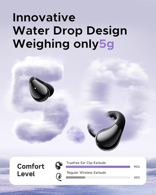 truefree B1 Open-Ear Wireless Earbuds, Bluetooth 5.4 Headphones with Spatial Audio, Ultra-Light Clip-On Fit, 25H Battery, Fast Charging, Multipoint Connection, App Customization, Workouts, Commute