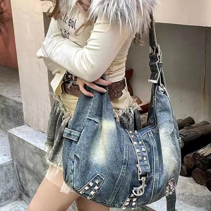 Denim Tote Bag for Women-Shoulder Handbag Perfect for Work Shopping,Hobo Bag