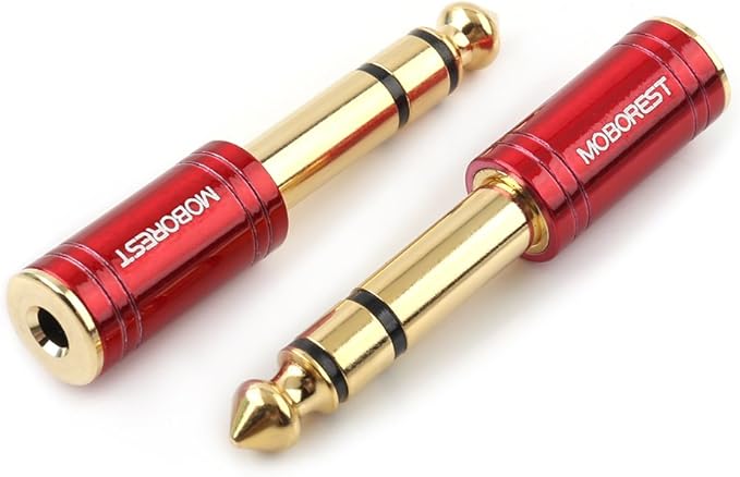 MOBOREST 1/4 Male to 1/8 Female Pure Copper Adapter, 6.35mm Stereo Male to 3.5mm Plug Jack Female Stereo Adapter Red 2-Pack