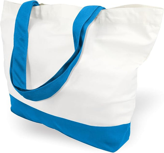 TOPDesign 1-Pack Super Strong Large 12oz Cotton Canvas Tote Bag, Reusable Grocery Shopping Cloth Bag, Fashionable Two-Tone Tote for Crafts, DIY Your Creative Designs
