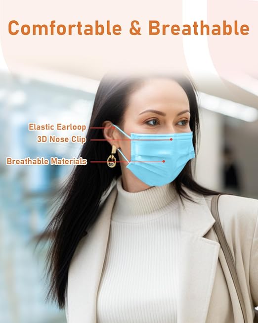 Face Masks Disposable 100 Pack, 4 Ply ASTM Level 3 Medical Grade, FSA/HSA Eligible, Breathable for Adult Outdoor Protection, Individually Wrapped for Home, School & Office, Wine Sky